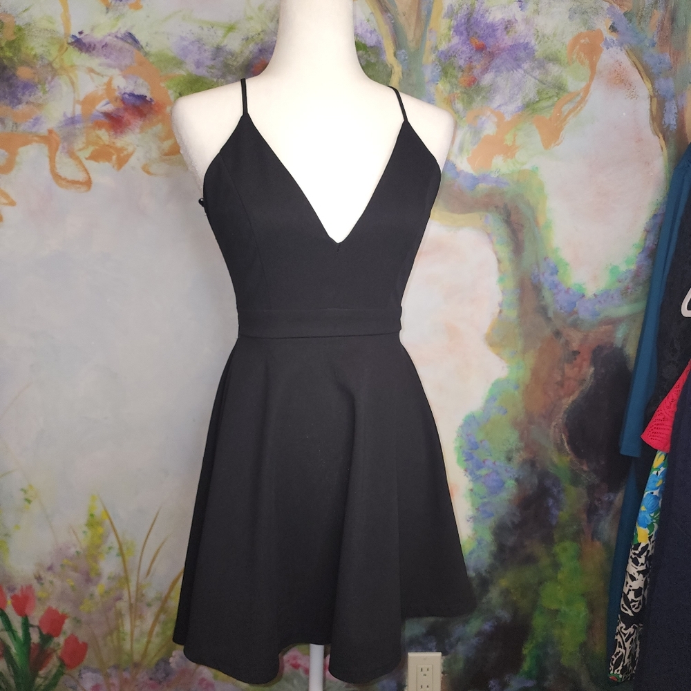 NWOT Trac Lace Spagetti Strap Lace Back Zip Up Vneck Mini Dress with Aline skirt